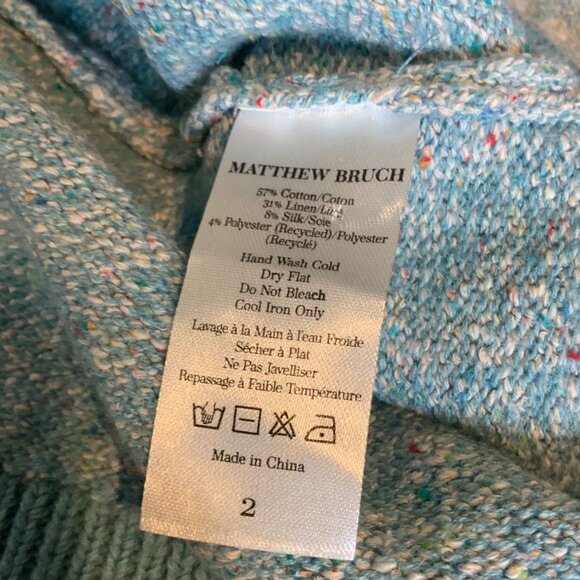 Matthew Bruch Seafoam Blue Tweed Knit Linen Mini Dress NWT $495 Size 2 - Picture 9 of 9